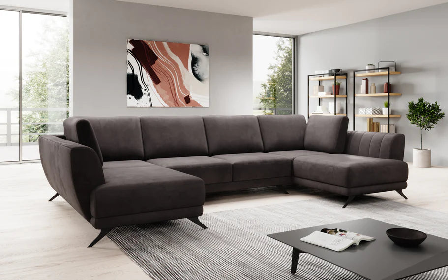 Canapé panoramique convertible Nina (velours ou tissu)