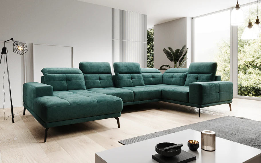 Canapé panoramique Nerio avec dossier réglable (velours ou tissu)