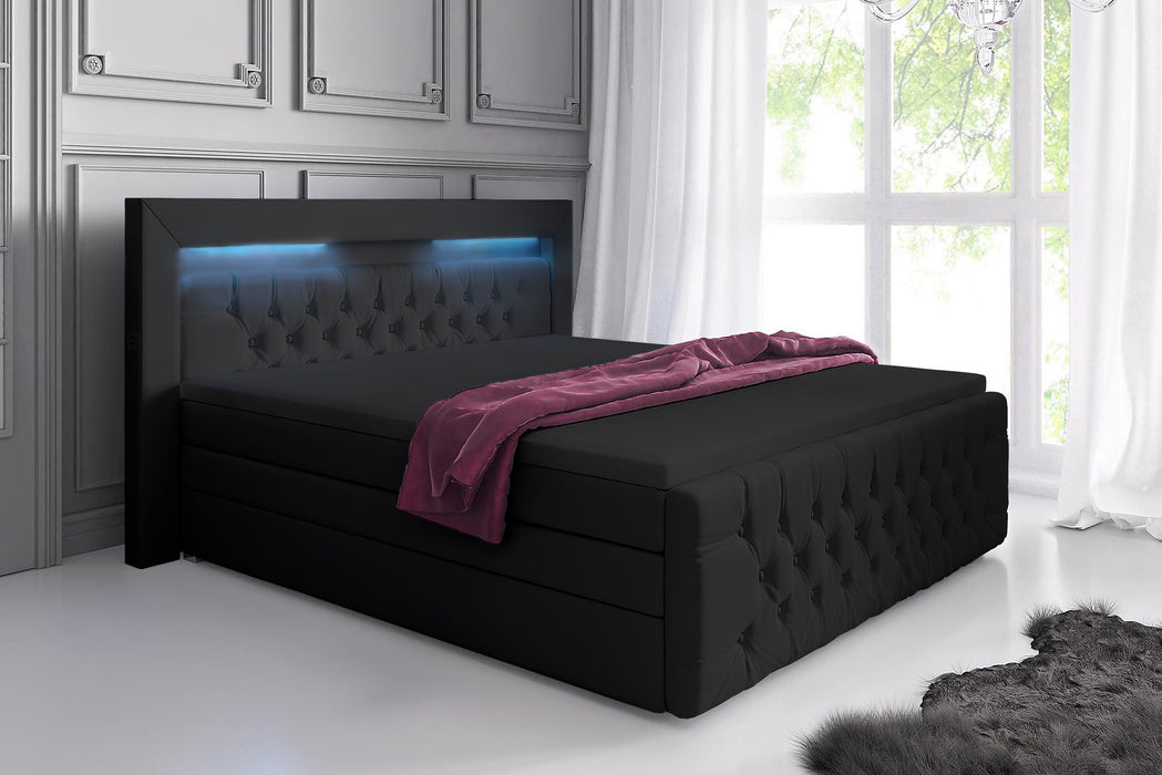 Lit boxspring Sonno avec LED, ports USB et espaces de rangement