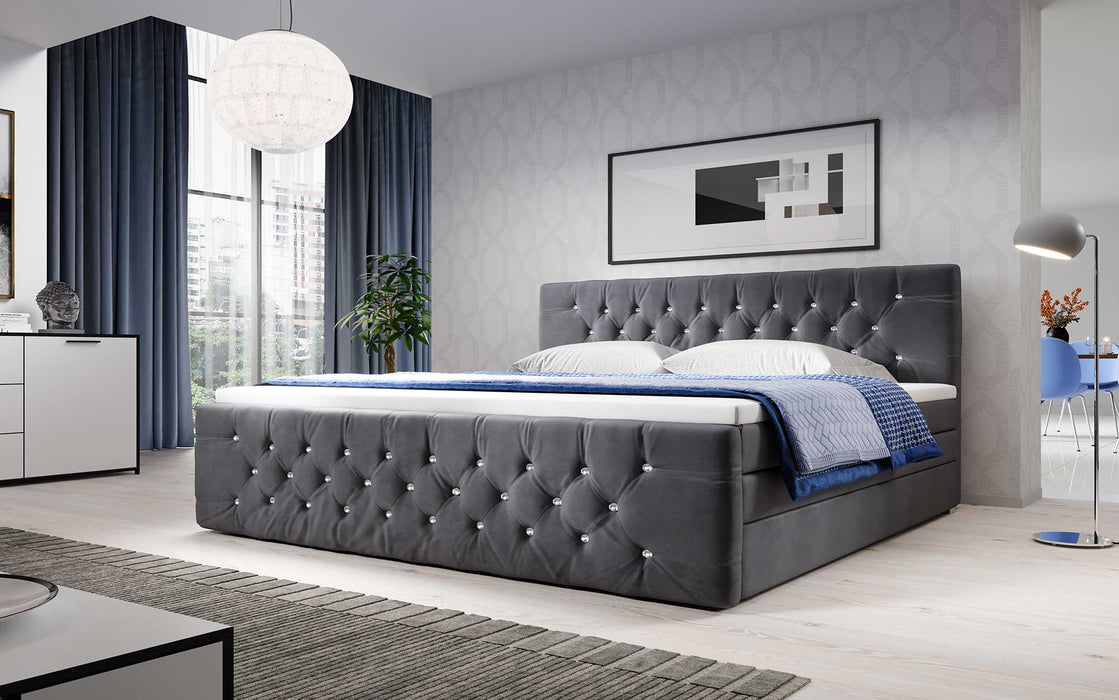 Lit boxspring Nobile avec strass et espaces de rangement