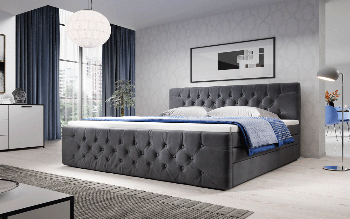 Lit boxspring Velutto 6 coloris avec espaces de rangement