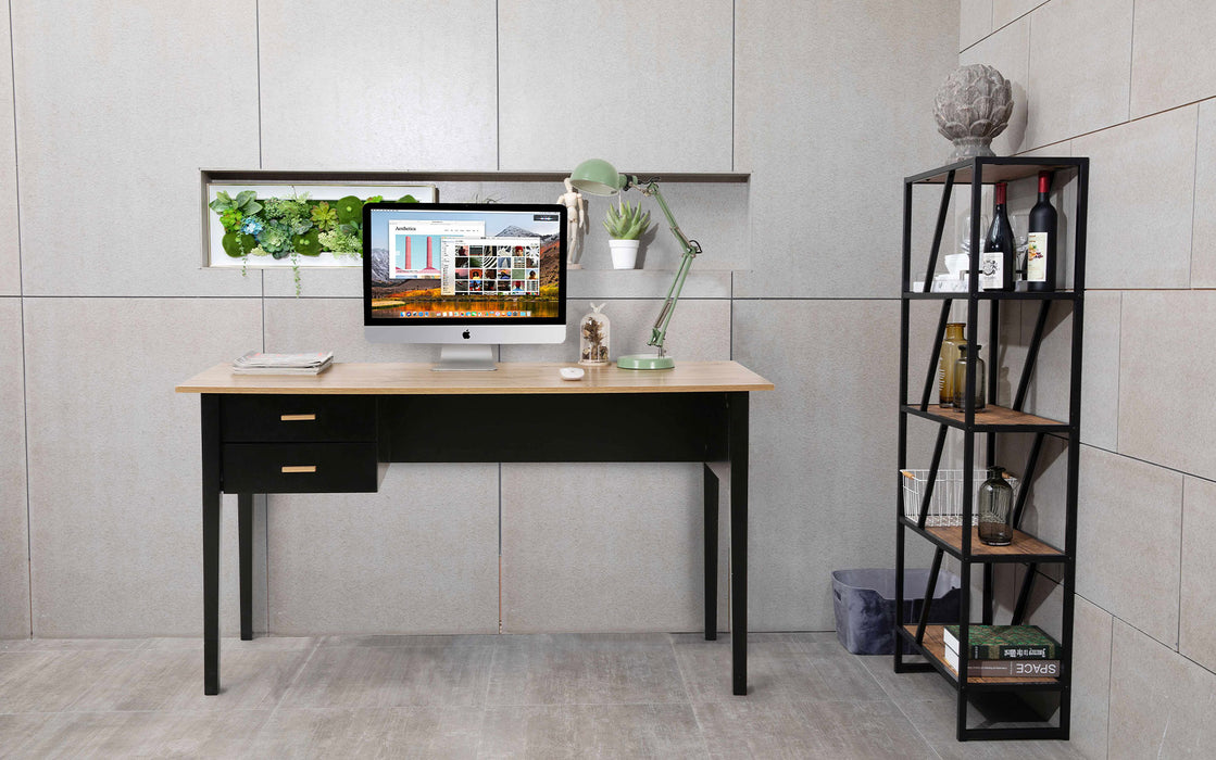 Bureau Dario (160 x 75 x60cm) avec 2 tiroirs, finition bois naturel et noir mat