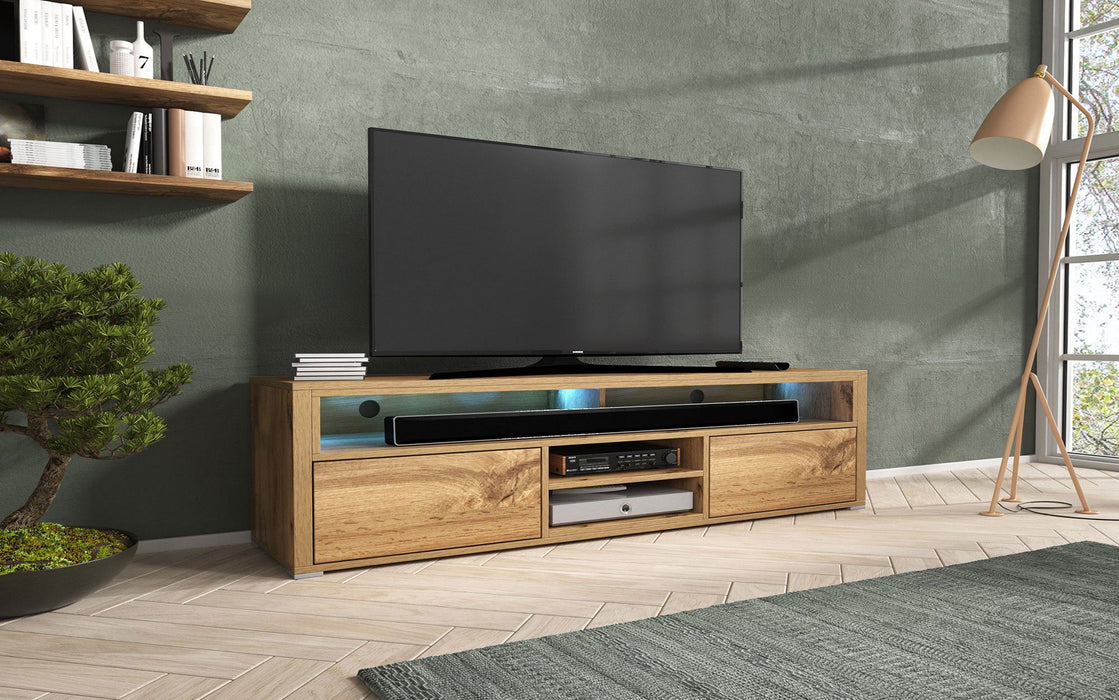 Meuble TV Credenza - Finition chêne avec LEDs et tiroirs « push to open »