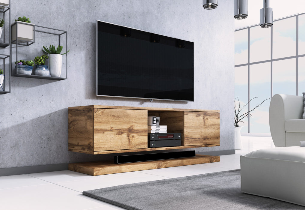 Meuble TV suspendu Duo - Finition chêne et tiroirs « push to open »