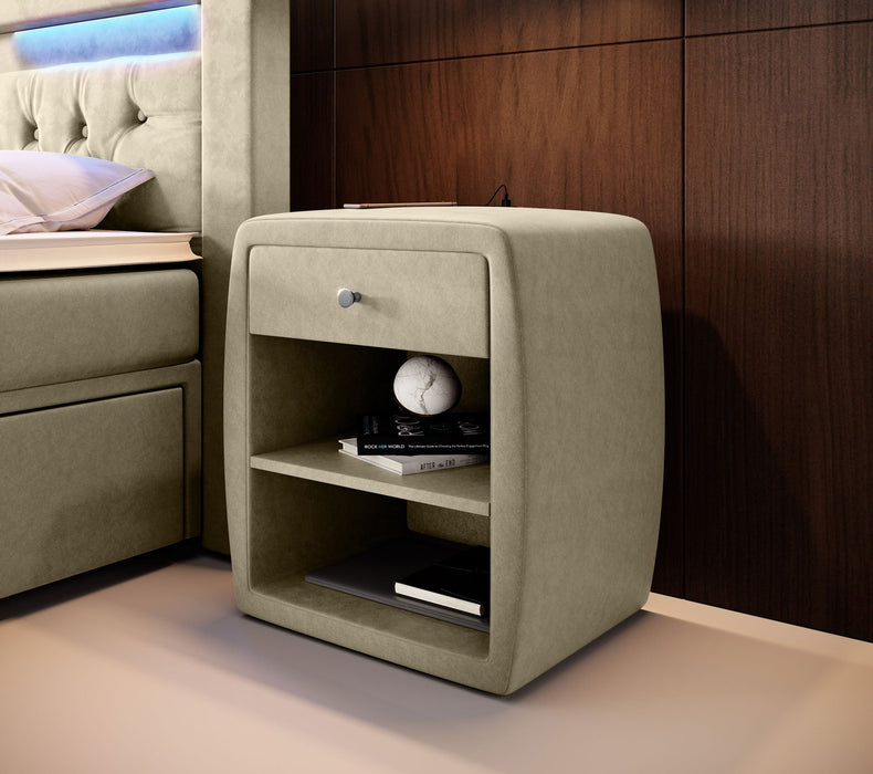 Table de chevet Lilly en velours 7 coloris avec ports USB intégrés
