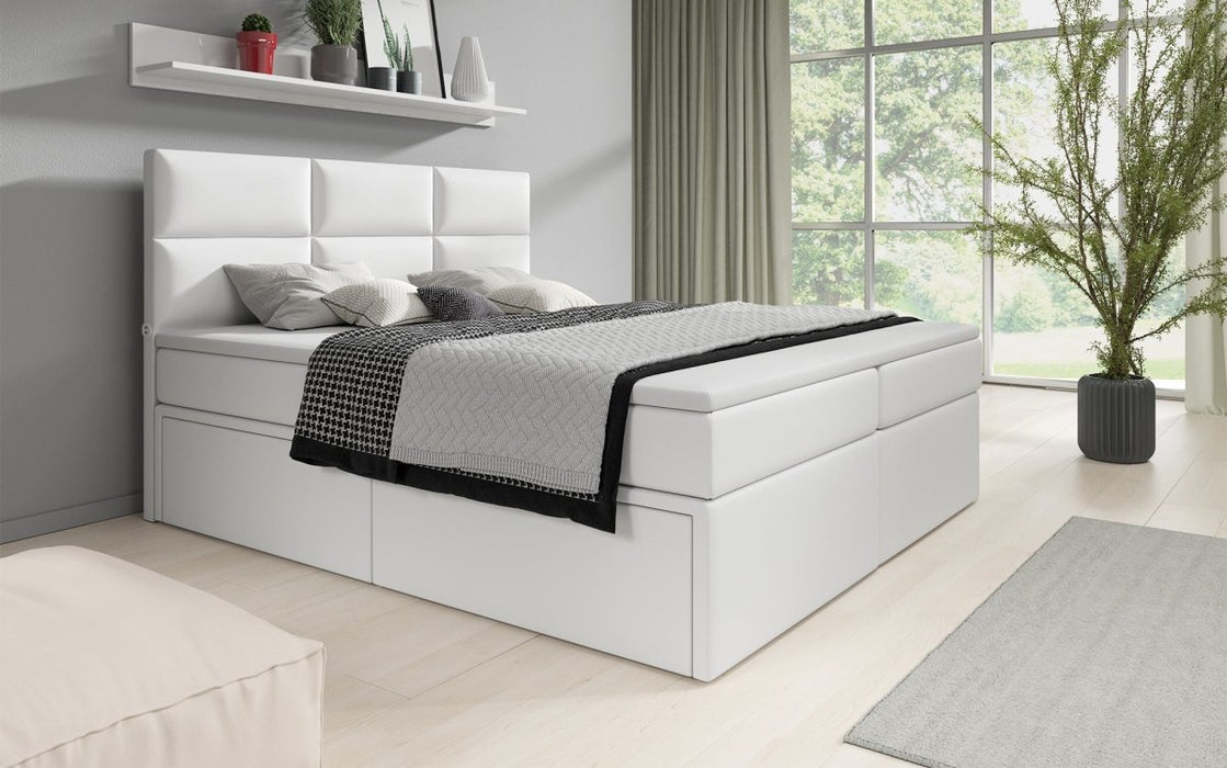 Lit boxspring Citaro avec ports USB et 4 tiroirs de rangement