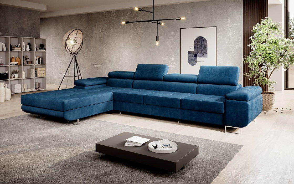 Canapé d'angle XL Calvera avec lit et coffre de rangement (velours)