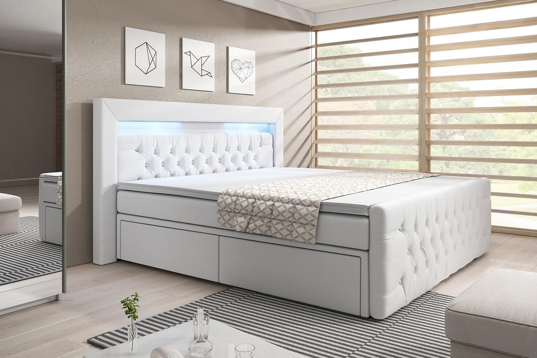 Lit boxspring Menzogna avec LED et tiroirs de rangement