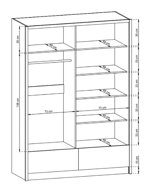 Armoire 2 portes Cora avec miroir intégré, finition laque blanche brillante
