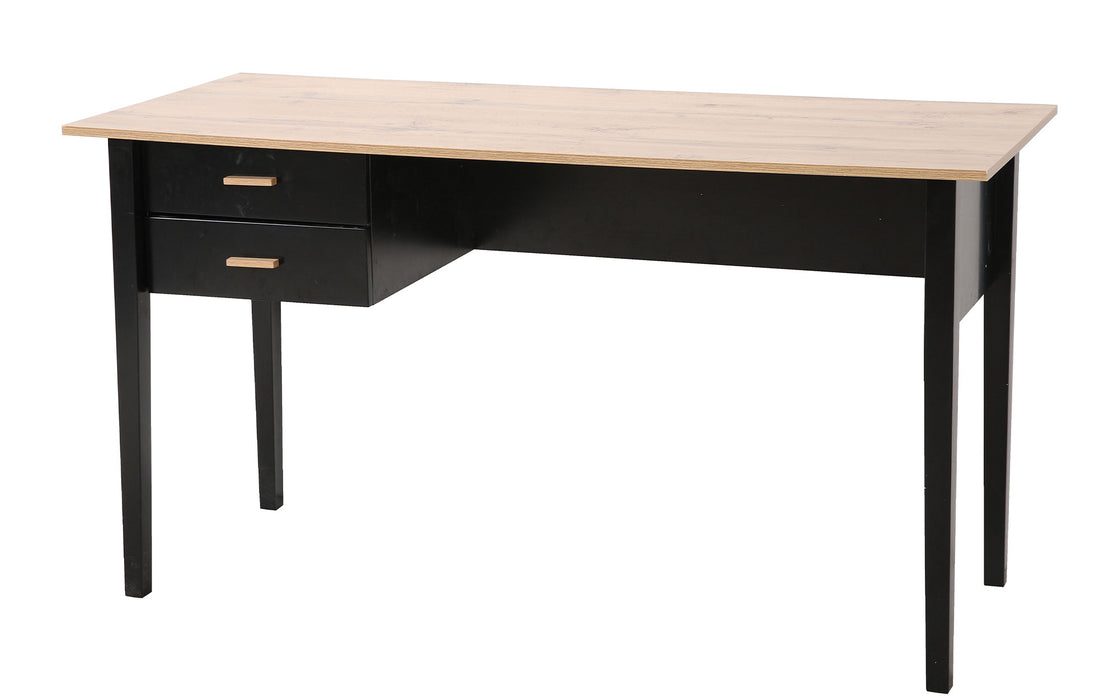 Bureau Dario (160 x 75 x60cm) avec 2 tiroirs, finition bois naturel et noir mat