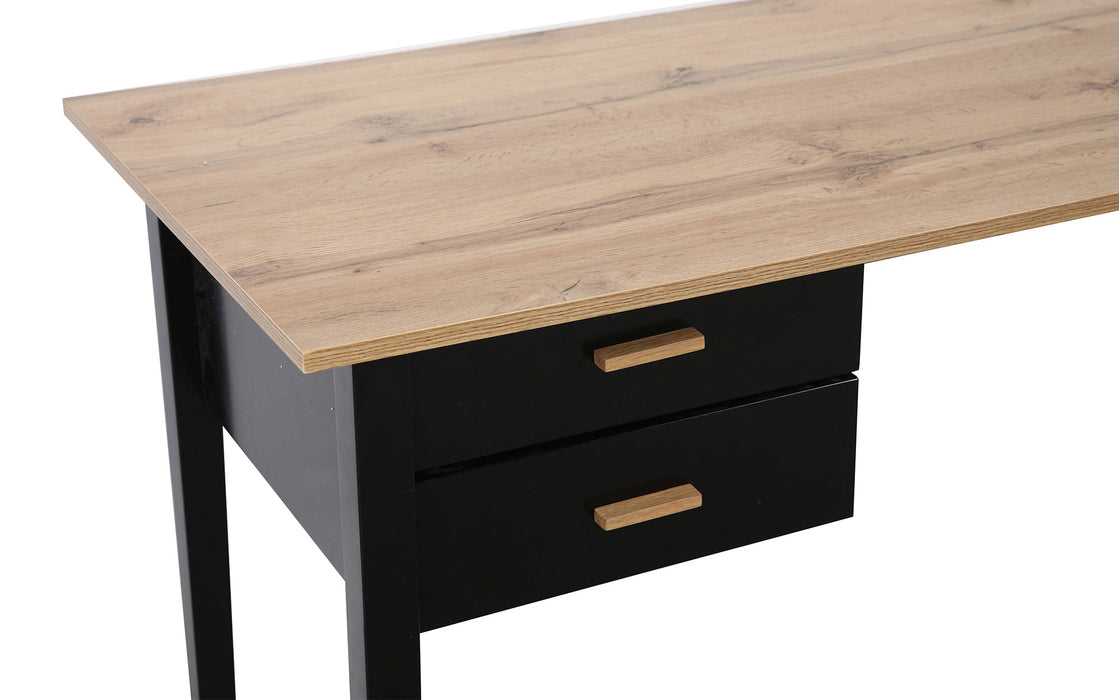 Bureau Dario (160 x 75 x60cm) avec 2 tiroirs, finition bois naturel et noir mat
