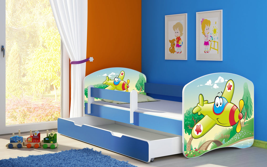 Lit pour enfant Imaginaire avec motifs, panneaux colorés et tiroir de rangement