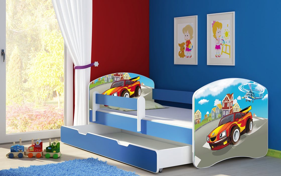 Lit pour enfant Imaginaire avec motifs, panneaux colorés et tiroir de rangement