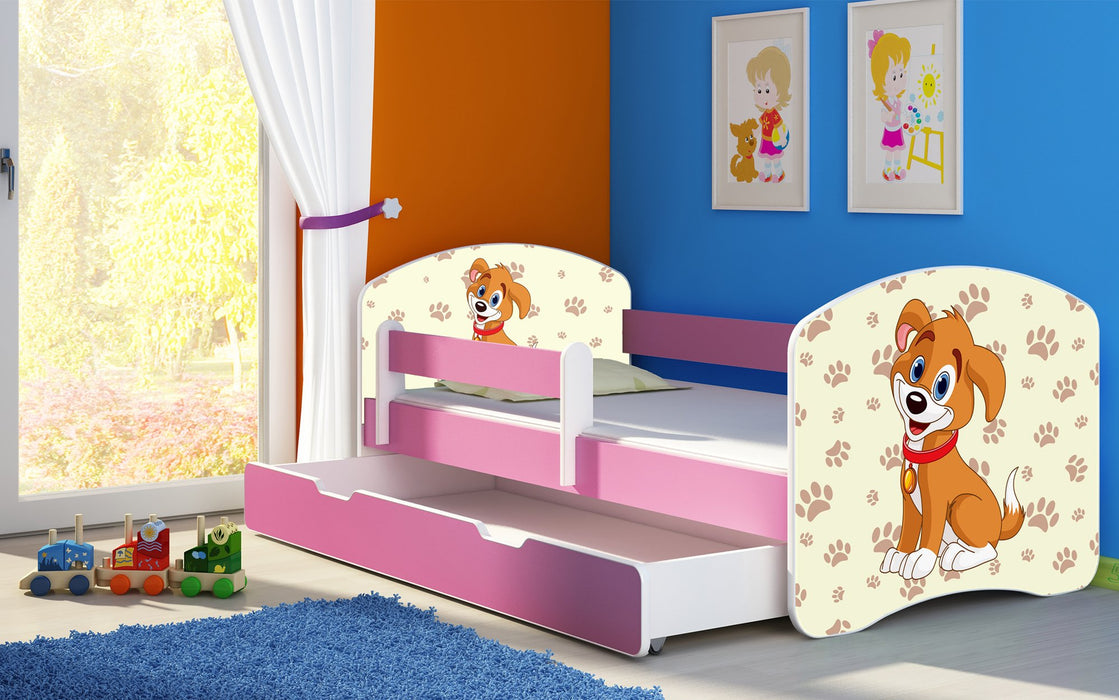 Lit pour enfant Imaginaire avec motifs, panneaux colorés et tiroir de rangement