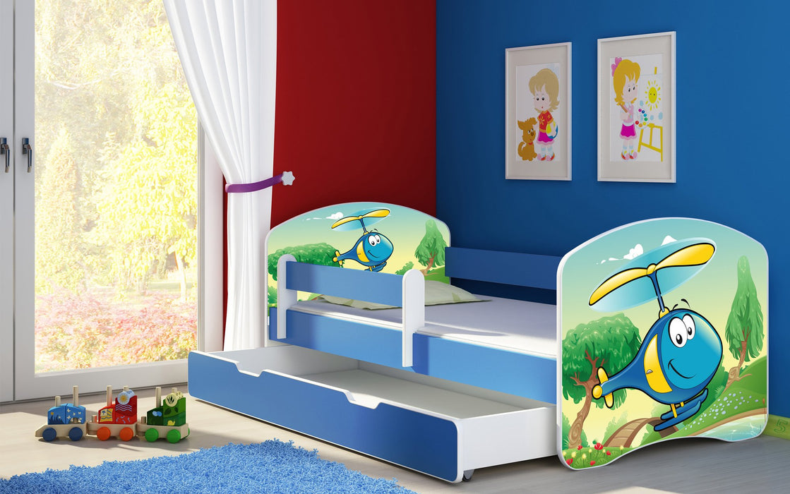 Lit pour enfant Imaginaire avec motifs, panneaux colorés et tiroir de rangement