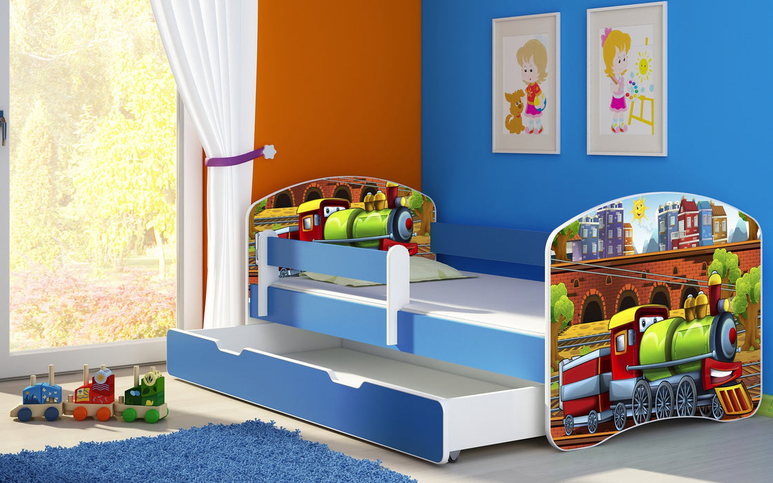 Lit pour enfant Imaginaire avec motifs, panneaux colorés et tiroir de rangement