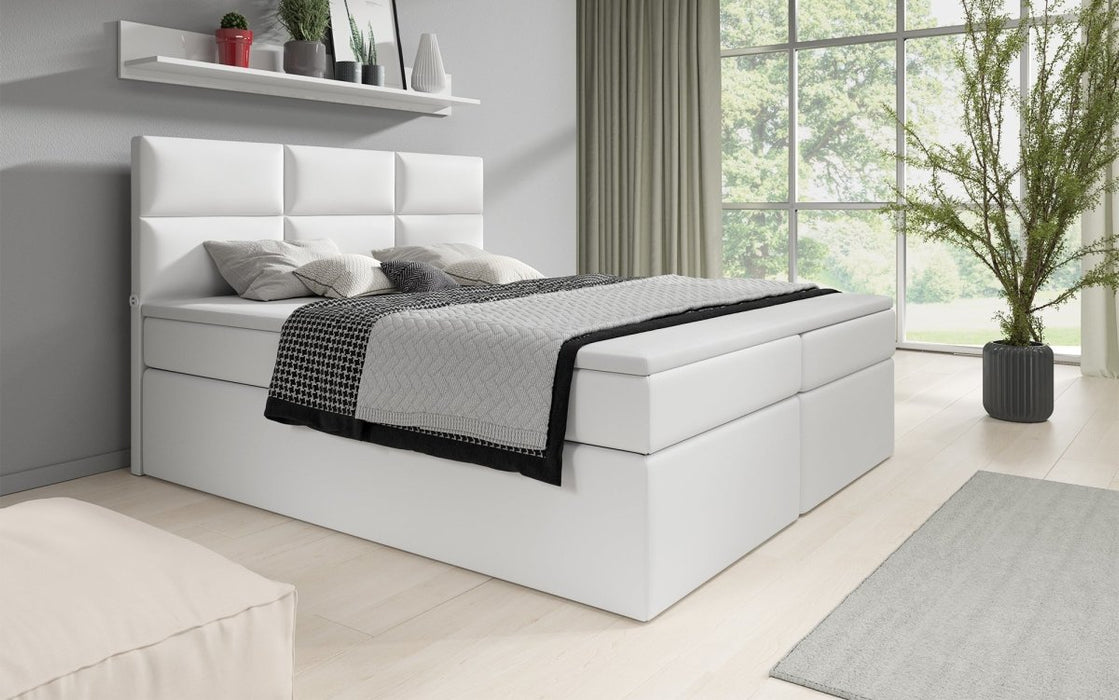 Lit boxspring Carito avec 6 coffres de rangement et ports USB