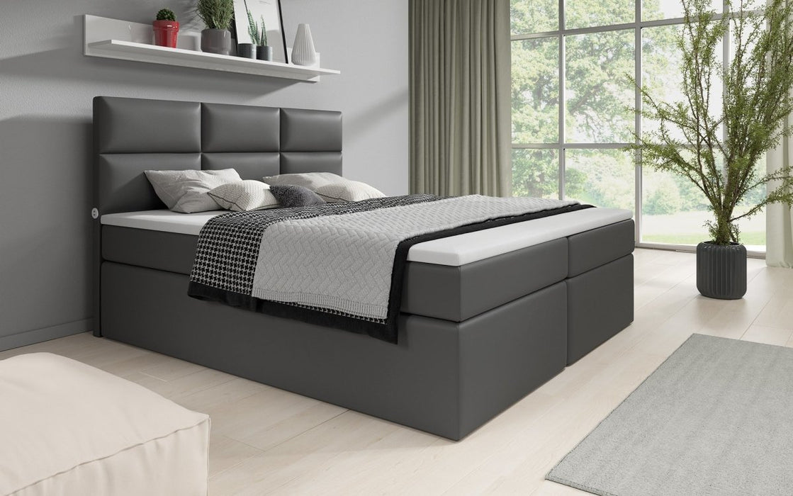 Lit boxspring Carito avec 6 coffres de rangement et ports USB