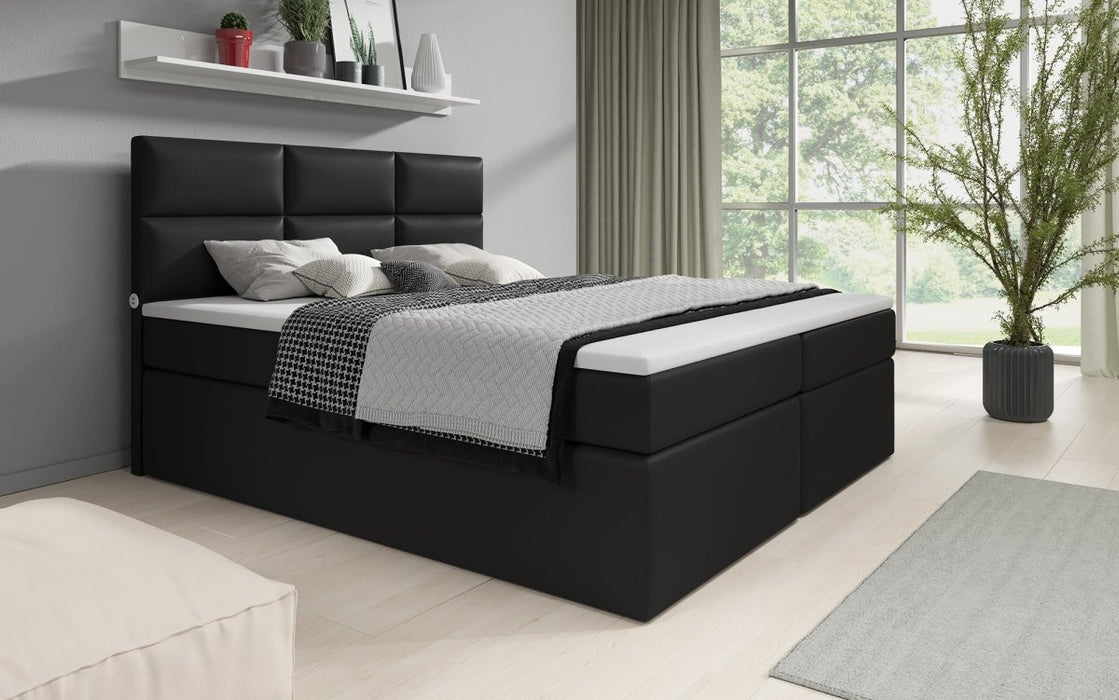 Lit boxspring Carito avec 6 coffres de rangement et ports USB