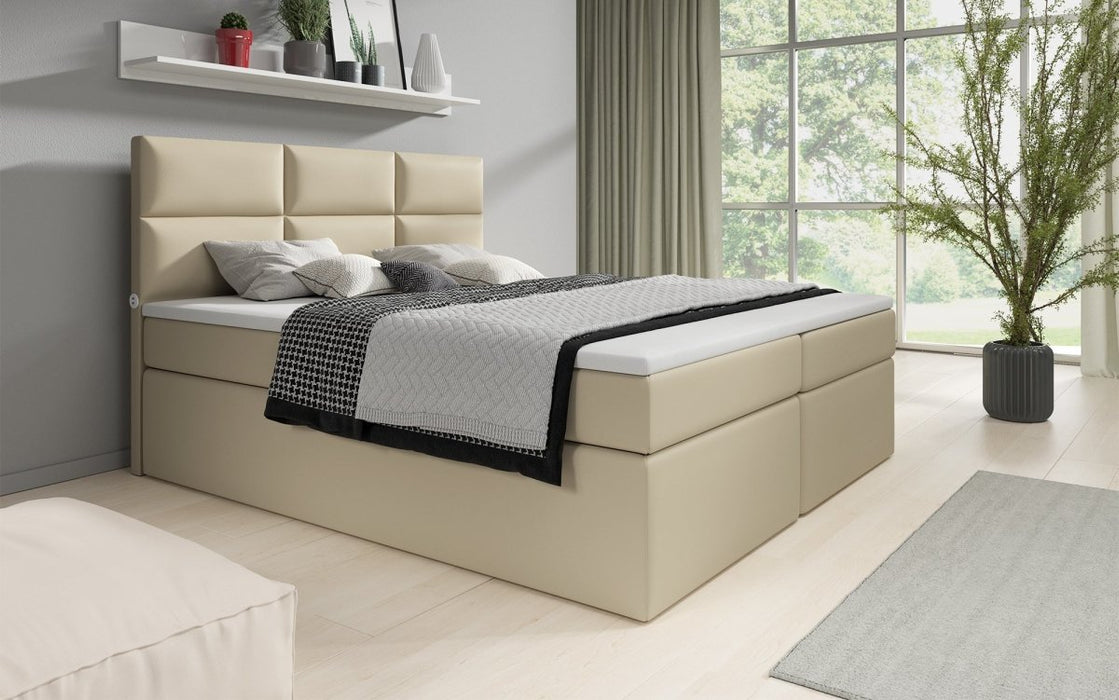 Lit boxspring Carito avec 6 coffres de rangement et ports USB